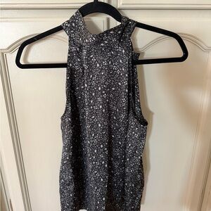 High Neck tie top- black and white abstract print